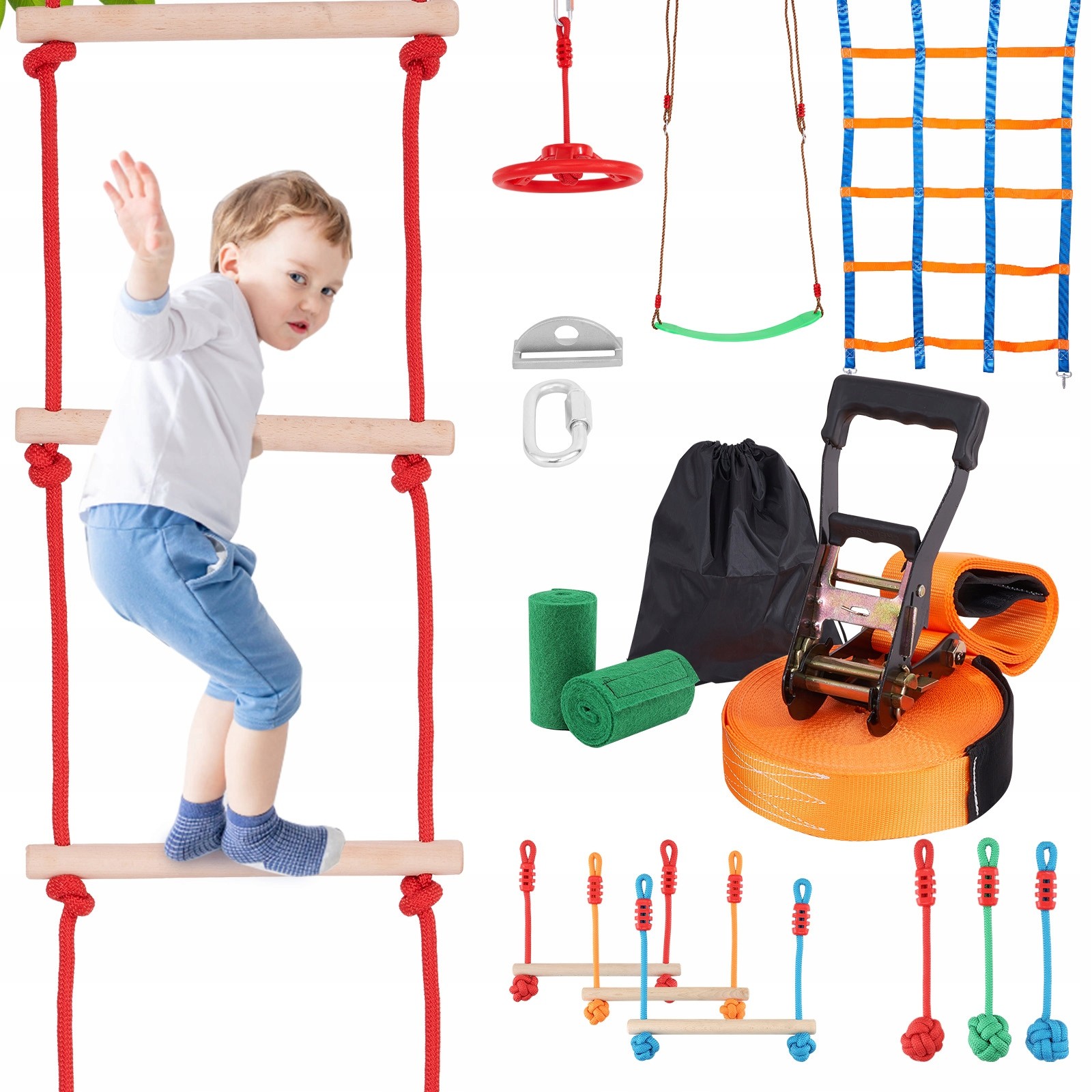 Prekážková sada Ninja Slackline Orange 8,75 kg, bohaté vybavenie